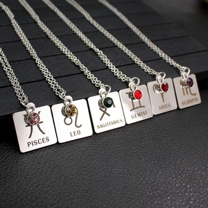 De moda del encanto regalos de cumpleaños de las mujeres de plata de cadena de acero inoxidable piedra colgante signo del zodiaco collar - Product Image 5