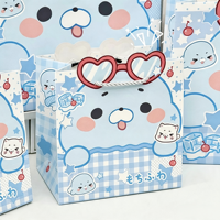 Sacs cadeaux en papier doux et mignons à motif cœur de phoque, sacs fourre-tout japonais bleu clair à carreaux imprimés pour offrir en cadeau d'anniversaire