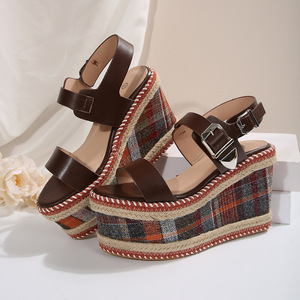 Women European American Style Wedge Square Toe Open-Toe <b>Sandals</b> Summer New Thick-Soled Roman <b>Sandals</b> - Product Image 6