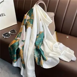 Fashion Brand Designer Scarf for Women Imitated Silk Long Scarf Shawls Wraps Headscarf Sunscreen Beach Printed silk Scarf
