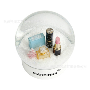 Makeinkk Cosmetics Globe à neige rond décoratif, cadeau pour les passionnés de beauté, décoration d'anniversaire blanc ivoire - Product Image 4