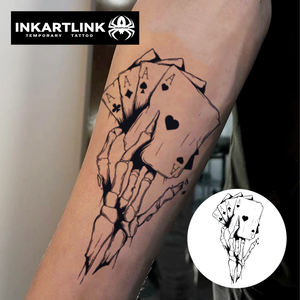 INKARTLINK Autocollant de <span class=keywords><strong>tatouage</strong></span> main squelette, Cartes <span class=keywords><strong>à</strong></span> <span class=keywords><strong>jouer</strong></span> As, Thème de la chance et du jeu, Streetwear Gothique, Herbal, 15 jours, Art corporel, Fournitures en gros - Product Image 3