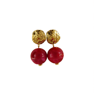 Fashion Stud <b>Earrings</b> PVD Gold Plated 316L Stainless Steel <b>Red</b> Bead Dangle Sustainable Resistant Jewelry - Product Image 2