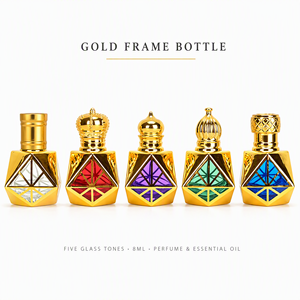 Botella <span class=keywords><strong>de</strong></span> Perfume <span class=keywords><strong>de</strong></span> Vidrio Vacía <span class=keywords><strong>de</strong></span> 8ml con Marco Dorado, Cristal Facetado, Pulverizador Roll-On y Varilla <span class=keywords><strong>de</strong></span> Inmersión, Recargable, Venta al por Mayor Directa <span class=keywords><strong>de</strong></span> Fábrica - Product Image 1