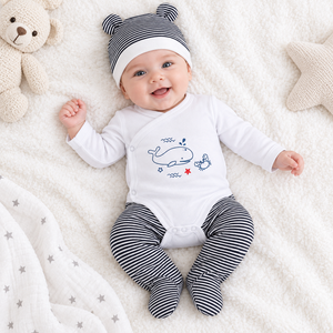 Conjunto de Ropa de Algodón de 3 Piezas para Bebés de 0 a 12 <span class=keywords><strong>Meses</strong></span>, Body Envolvente, Pantalones <span class=keywords><strong>y</strong></span> Gorro a Juego para Usar en Todas las Estaciones - Product Image 1