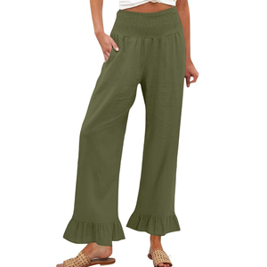 <span class=keywords><strong>Pantaloni</strong></span> <span class=keywords><strong>Palazzo</strong></span> da Donna <span class=keywords><strong>a</strong></span> Gamba Larga in Cotone 70% <span class=keywords><strong>Lino</strong></span> 30% con Vita Alta e Orlo Arricciato, Stile Boho Estivo Casual e Fluido - Product Image 3