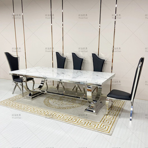 Ensemble de table à manger de luxe au style moderne, pour salle à manger, 6, <span class=keywords><strong>8</strong></span> et 10 places, bon marché, qualité supérieure, en marbre argenté - Product Image 5