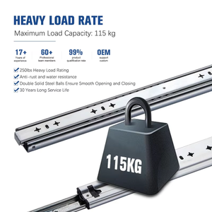 Trafilatura rifinita in acciaio inossidabile cassetto scorrevole 115KG carico 3 volte estensione completa 53mm di larghezza silenzioso antiruggine - Product Image 3
