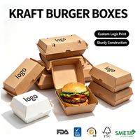 Caja para llevar comida desechable personalizada, contenedores de comida Kraft de papel corrugado, caja de comida rápida para llevar hamburguesas