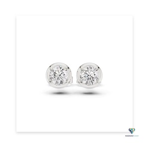 2.50 TCW White <b>Gold</b> Round Lab Grown Diamond Bezel Jewelry Set in 18K <b>Solid</b> <b>Gold</b> - <b>Pendant</b> and Earrings - Product Image 5