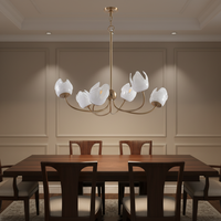 Lustre en acier moderne à fleurs dorées personnalisées, hauteur réglable, base d'ampoule E12, taille moyenne, faisceau 360°, dimmable, installation facile