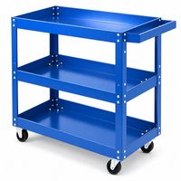 Chariot à outils à 3 niveaux en métal bleu, chariot utilitaire robuste avec étagères de rangement et roues pour garage, atelier, réparation automobile