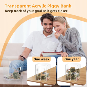 OEM acrylique clair carré tirelire tirelire clé réutilisable coffre-fort banque d'épargne pot d'argent - Product Image 4