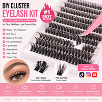 Kit de cils en grappe DIY pré-mappés, extensions de cils synthétiques effilées et volumineuses, tige en coton noir, épaisseur 0,05 mm, fournisseur