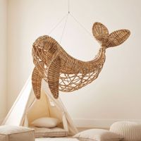Décoration murale suspendue moderne en rotin tressé à la main, motif baleine à queue bouclée, pour chambre d'enfant, écologique, décoration intérieure