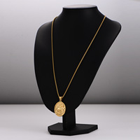 Collier pendentif tendance en acier inoxydable plaqué or 18 carats avec médaillon Saint François d'Assise, bijoux religieux en gros