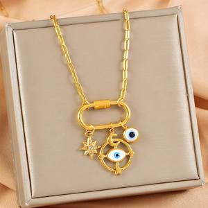 Collar con Colgante Desmontable de Moda Transfronteriza, con Botón a Presión, DIY, Incrustado con Diamantes, Estrella, Luna, Casual, Simple, con Colgante de Ojo - Product Image 3