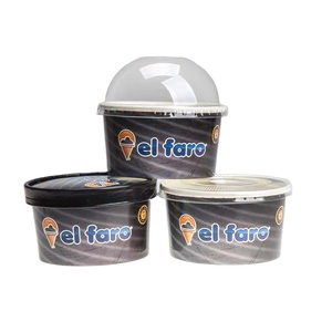 12oz Eco Friendly Disposable Kraft Paper Cup Beverage Shop Ice Cream Bowl With PP PET Dome Lid