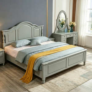 Modern Farmhouse Adjustable <b>Queen</b> Size <b>Storage</b> <b>Bed</b> <b>with</b> Arched Headboard and Footboard in Light Gray Finish - Product Image 1