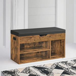 Modern Wooden Panel Upholstered Shoe <strong>Bench</strong> Shelves Space-Saving <strong>Storage</strong> Hidden Living Room Entrance Shoe Cabinet - Product Image 5