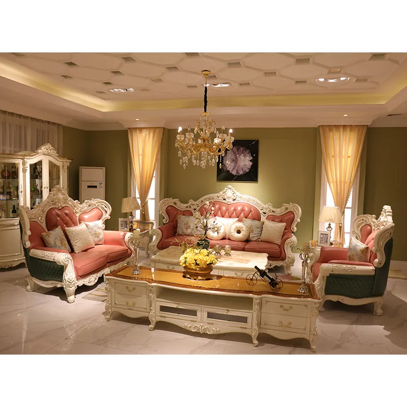 Роскошный французский комплект для гостиной в европейском стиле, диван из массива дерева и кожи, модульный дизайн Chesterfield для домашней мебели
