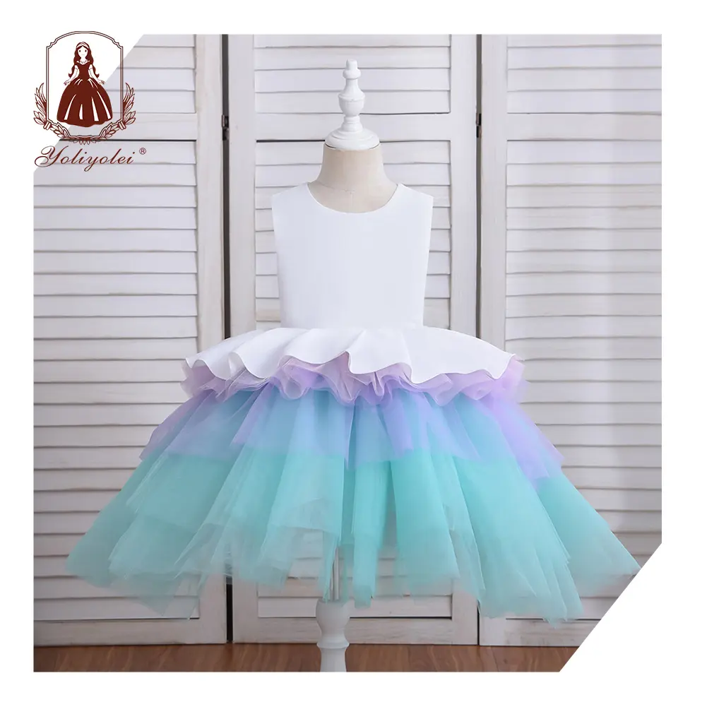 Yoliyolei Mode Sleeveless Mix Farbe Mesh Gaze Layered Tutu Design Formale Kinder Kleid Kinder Party Kleid Für Mädchen 2-5 jahre