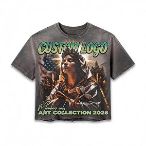 T-shirt Homme Streetwear Vintage en Coton Lourd 100% Coupe Boxy Personnalisé Délavé à l'Acide Hip Hop Épaules Tombantes avec Motif – Vente en Gros - Product Image 2