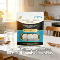Sachet Doypack Personnalisable de Qualité Alimentaire Résistant aux Chocs pour Thé Herbal Moringa Gingembre, Refermable, Certifié ISO9001, Durée de Conservation 30 Jours