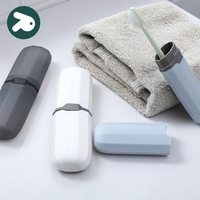 Étui à brosse à dents portable créatif pour la maison, boîte de voyage, porte-couverts, trousse à crayons, gris foncé/blanc/bleu clair, organiseur de dentifrice
