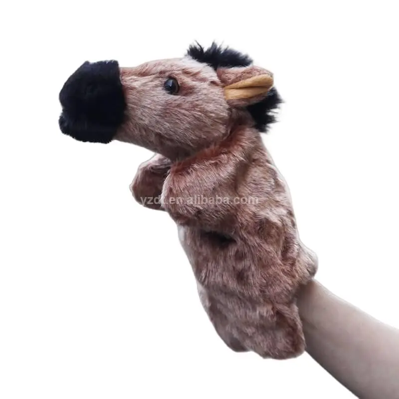 At özel Logo kukla yumuşak hayvan oyuncak dolması peluş at parmak kukla