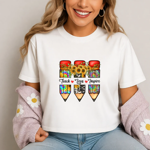 ลายพิมพ์รีดร้อนแบบกำหนดเอง ลาย Teach Love พร้อมกดติดเสื้อยืด - Product Image 4