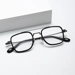 Figroadクラシックスタイルメタルダブルノーズブリッジメンズフレーム眼鏡スクエアコンピューター眼鏡独自のラベル