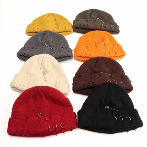 Bonnet tricoté pour femme, couleur unie, style streetwear, chaud, avec anneaux métalliques, casquette hip-hop, automne-hiver - Product Image 2
