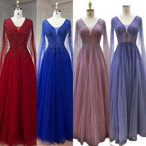 Robe de soirée élégante à manches cape et col en V bleu, style A-line, ornée de perles, Serene Hill LA72315, <span class=keywords><strong>robes</strong></span> de bal élégantes pour femmes - Product Image 6