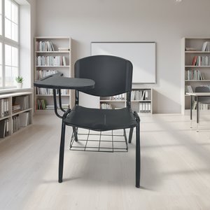 เก้าอี้เรียนพลาสติกพร้อมโต๊ะเขียนหนังสือและชั้นวางหนังสือแบบลวด  เก้าอี้นักเรียน PP <span class=keywords><strong>ท</strong></span>นทานสำหรับเฟอร์นิเจอร์ห้องเรียนสมัยใหม่ในโรงเรียน - Product Image 1