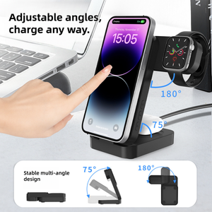 Station de <span class=keywords><strong>charge</strong></span> magnétique sans fil 3-en-1 2026 15W avec <span class=keywords><strong>induction</strong></span> pour <span class=keywords><strong>iPhone</strong></span>, Apple Watch et écouteurs - Product Image 4