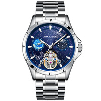 Montre mécanique automatique pour homme avec cadran Ciel Étoilé Jour/Nuit, phases de la Terre et bracelet à cœur ouvert