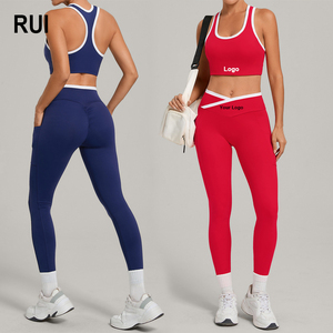 RUIQUWIN OEM Ensemble de yoga 2 pièces sans couture respirant pour femme grande taille, comprenant un legging taille haute froncé et un soutien-gorge de sport pour la gym - Product Image 1