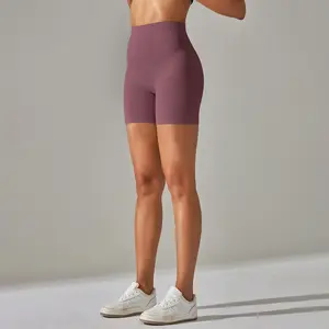 Celana pendek lari wanita Logo Oem 2024 celana pelangsing pinggang tinggi sejuk mewah pita elastis kuat celana pendek Biker bokong persik