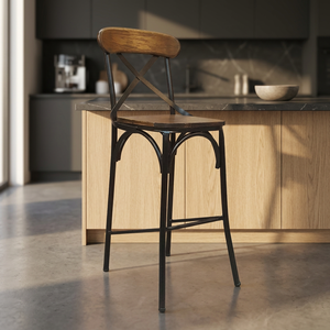GCFGC50-Industrial Style High Bar <b>Stool</b> Epoxy Powder Coated Iron Frame with Natural Rubber Wood <b>Seat</b> Stable - Product Image 3
