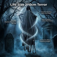 Décoration d'Halloween suspendue de 200 cm, fantôme gris à robe déchirée, squelette de la mort avec bras flexibles pour jardin extérieur et maison hantée