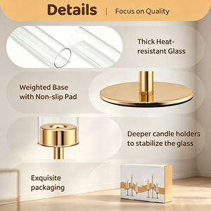 gold <b>candle</b> <b>holder</b> with glass hurricane <b>floating</b> <b>candle</b> <b>holders</b> for table & shelf display party hurricane glass cylinders - Product Image 5