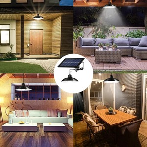 Solar Pendant Light Outdoor Waterproof LED <b>Lamp</b> Double-head Chandelier Decorations with <b>Remote</b> <b>Control</b> for Indoor Shed Barn Room - Product Image 5