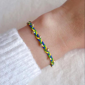 Bandera de moda pulsera de cuerda trenzada hecha a mano de acero inoxidable Cuenta de oro ajustable pulsera de banderas de países africanos <span class=keywords><strong>colombianos</strong></span> - Product Image 2