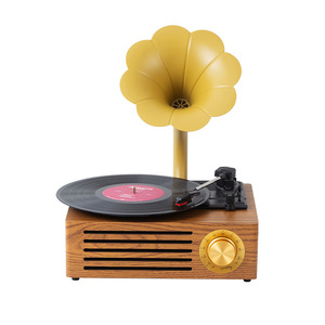 Tourne-disque vinyle avec enregistrement sur carte SD, phonographe, décoration de salon, grand gramophone à cornes, son rétro, design antidérapant - Product Image 1