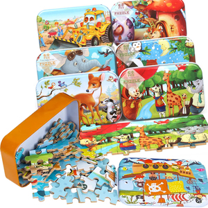 Rompecabezas de papel de juego para niños y niñas de dibujos animados personalizados, cajas de hierro, caja de lata de metal de 60 piezas, rompecabezas para niños - Product Image 1