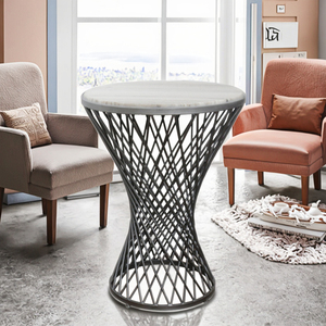 <span class=keywords><strong>Mesa</strong></span> de Centro Pequeña Moderna con Pedestal Decorativo de Líneas Metálicas Cruzadas, de Mármol Resistente y Fácil de Limpiar, para Sala de Estar o Dormitorio - Product Image 4