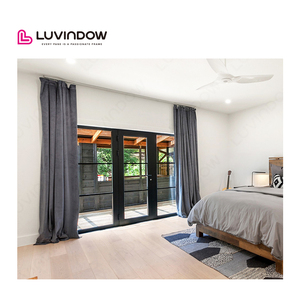 Luvindow Aluminium Design Français Mère et Fils Double <span class=keywords><strong>Porte</strong></span> Ouverte Moderne Avant Charnière <span class=keywords><strong>Porte</strong></span> <span class=keywords><strong>d</strong></span>'<span class=keywords><strong>Entrée</strong></span> Principale avec Grille Design - Product Image 2