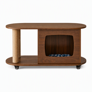 Table basse YAOYUE pour chat avec roulettes, table d'appoint pour chat avec griffoir en sisal intégré, couleur noyer - Product Image 1