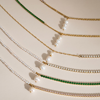 Collier de luxe en perles d'eau douce, chaîne tennis CZ, plaqué or 18 carats, zircon CZ, maille trombone torsadée, bijoux baroques pour femme